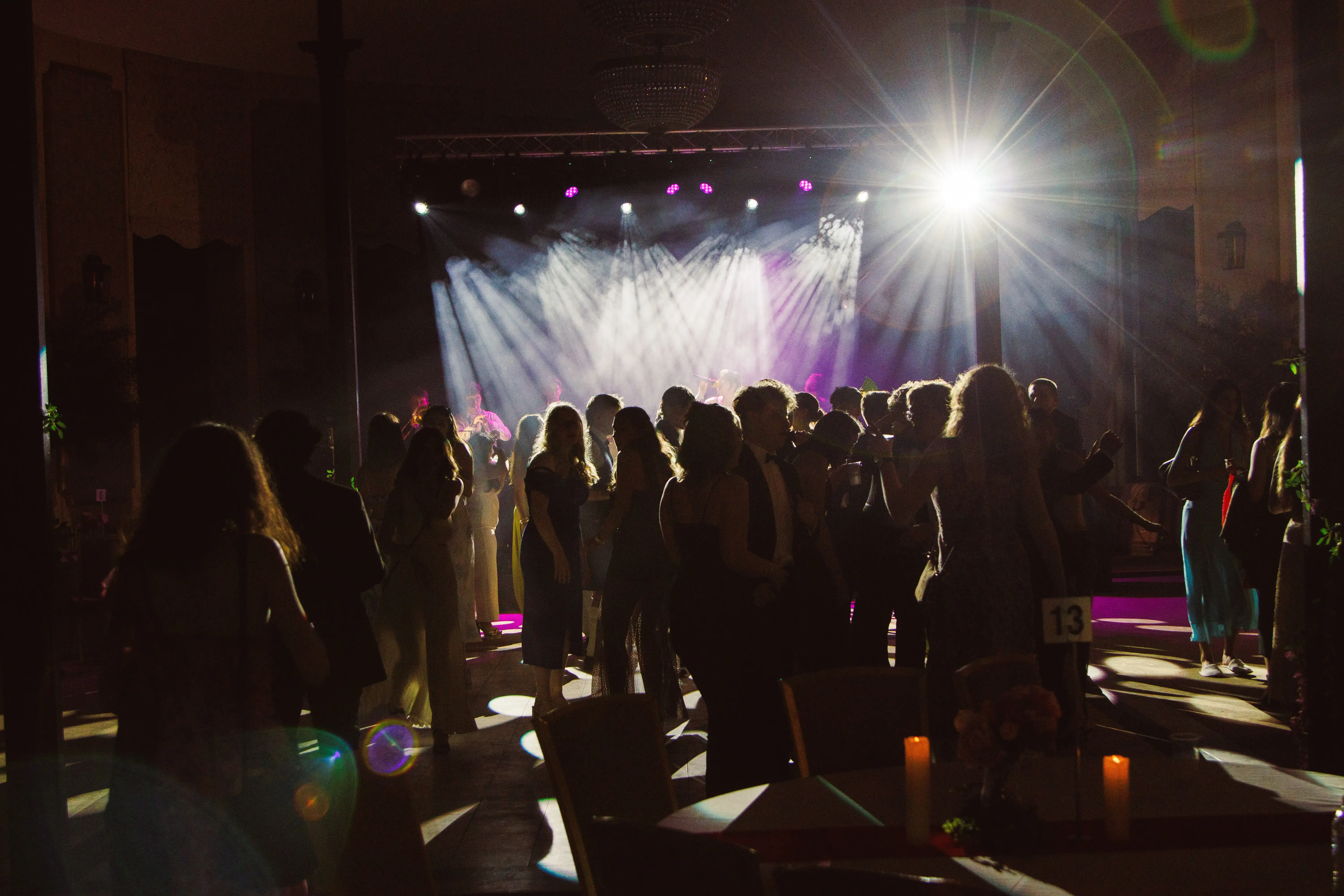 Dance floor at Wynyard Hall Hotel lit by the stage lighting